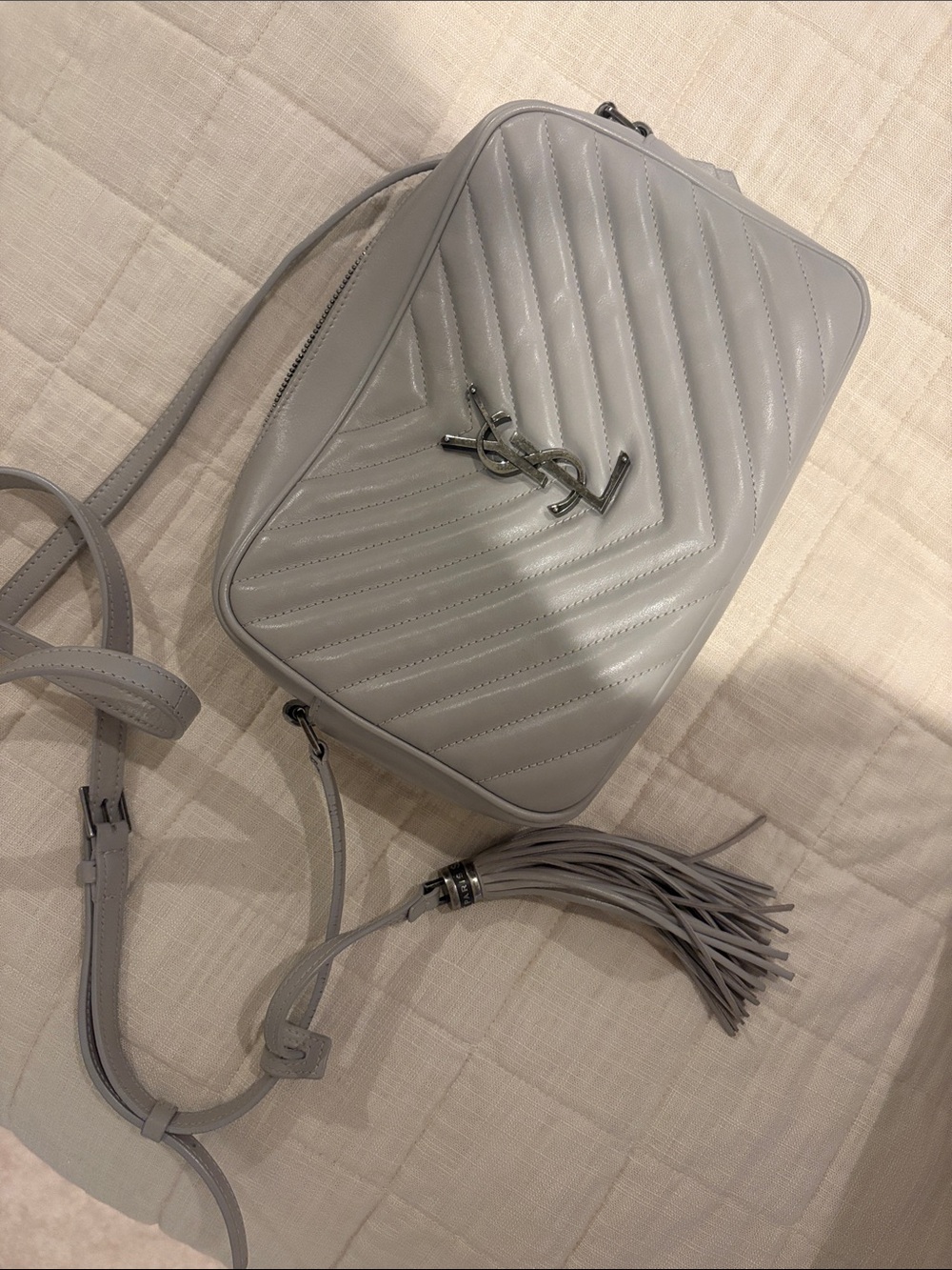 Saint Laurent Gray Quilted Leather Tassel Camera Crossbody